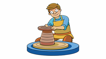 Aufkleber - A potter shaping a lump of clay on a spinning wheel their gentle and deliberate movements creating a beautiful vase as they patiently work through. Cartoon Vector