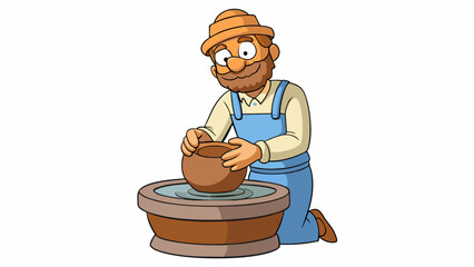 Poster - A potter carefully molds a lump of clay into a wide bowl using her hands to smooth out any lumps and shape the edges into a perfect curve.. Cartoon Vector