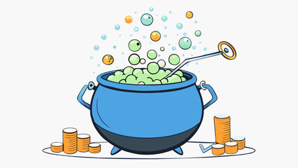 Fototapete - A pot of boiling water as the water heats up and bubbles form the economy during inflation experiences a boiling point where prices quickly rise and. Cartoon Vector