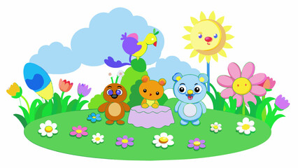 Poster - April Spring has arrived and the world is bursting with new life. Fields of colorful flowers bloom and baby animals can be spotted in the meadows. The. Cartoon Vector
