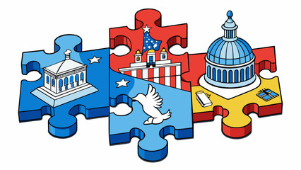 Fototapete - A puzzle Politics can be complex and convoluted with many pieces that need to fit together to form a cohesive picture. Like a puzzle different. Cartoon Vector