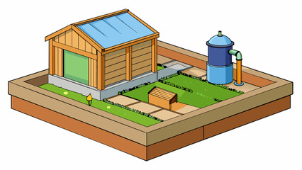 Poster - A proposal for a community garden project with raised beds made from durable weatherresistant cedar wood. The design also includes a small tool shed. Cartoon Vector