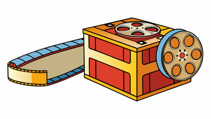 Poster - A rectangular box with a lid and a handle containing a long ribbon of film with images and sound recorded on it. When inserted into a projector the. Cartoon Vector