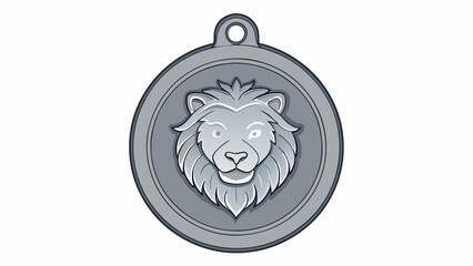 Poster - A round silver medallion with intricate etchings of a lions face recognized as a symbol of bravery and courage.. Cartoon Vector