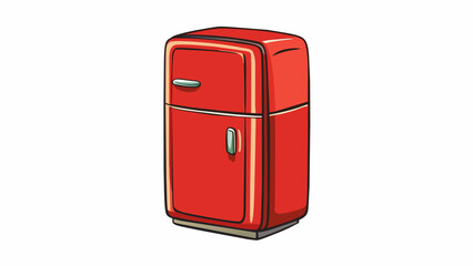 Aufkleber - A retrostyle refrigerator with a bright red exterior rounded corners and a topmounted handle for opening the door.. Cartoon Vector