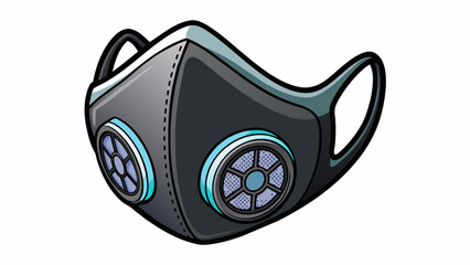 Poster - A reusable black halfface mask made of soft silicone with replaceable filters on either side. The mask has adjustable ss and a valve in the front for. Cartoon Vector