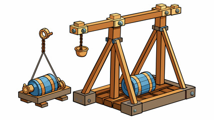 Poster - A rigging is a set of ropes and pulleys carefully arranged to lift heavy objects such as crates or barrels onto ships. The ropes are thick and sy with. Cartoon Vector