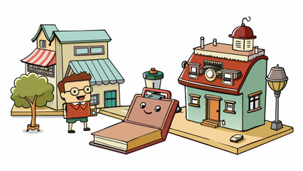 Aufkleber - A romcom that takes place in a small town with charming vintagelooking cafes and quirky antique shops. The main love interest carries a leatherbound. Cartoon Vector
