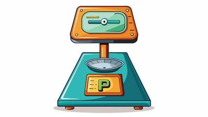 Fototapete - A scale with a digital display showing the precise weight of an object p on it regardless of its packaging or appearance.. Cartoon Vector