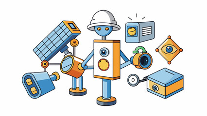 Poster - A security system is a set of devices such as cameras alarms and motion sensors that are installed in a building to protect it from intruders. These. Cartoon Vector