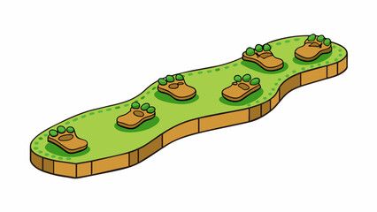 Poster - A set of footprints imprinted on a hiking trail showing the way to follow for a specific route or adventure. The footprints are evenly spaced and. Cartoon Vector