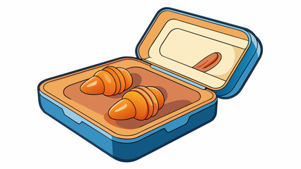 Poster - A set of earplugs made of soft foam and shaped to fit snugly in the ear. They come in a small plastic case for easy storage and have a noise reduction. Cartoon Vector