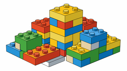Poster - A set of building blocks with different shapes and sizes can serve as the basis for constructing various structures. The blocks uniformity and ability. Cartoon Vector