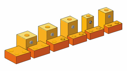Aufkleber - A set of small flat blocks with varying thicknesses used for calibrating the precision of machinery and equipment. Each block is marked with its exact. Cartoon Vector