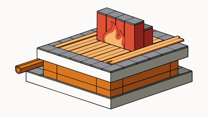 Poster - A set of wooden ss are heated in a kiln for a certain period of time. This process not only removes any moisture from the wood but also strengthens. Cartoon Vector