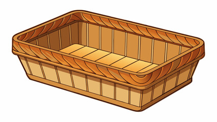 Aufkleber - A shallow rectangular basket made from thin strips of wood. It has a decorative design around the edges and a smooth polished surface. The basket has. Cartoon Vector