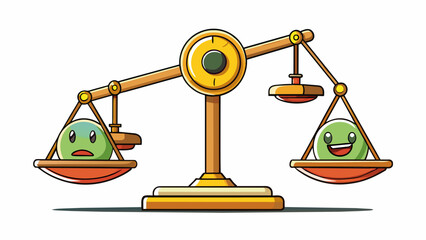 Poster - A set of weights on a scale tipping from one side to the other representing a shift in balance and a redistribution of weight.. Cartoon Vector