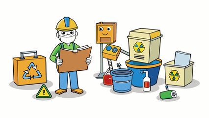 Poster - A set of instructions with illustrations showing how to properly handle and dispose of hazardous waste materials emphasizing the importance of. Cartoon Vector