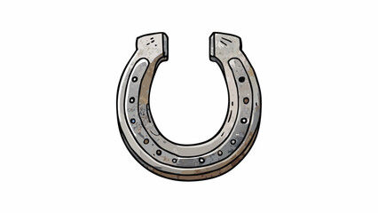 Poster - A silver horseshoe hanging over a doorway with its open ends facing upwards to symbolize good luck pouring in. The horseshoe is weathered and shows. Cartoon Vector