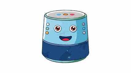 Aufkleber - A simple smart speaker assistant shaped like a cylinder with a fabric covering and a few buttons on the top. It can provide weather updates set alarms. Cartoon Vector