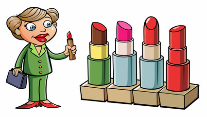 Aufkleber - A shopper selects a matte finish lipstick instead of a glossy one because they prefer a more subtle and natural look.. Cartoon Vector