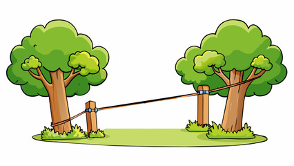 Poster - A slackline strung between two trees exhibits tension through its tautness. The tightly stretched material allows those who walk on it to feel the. Cartoon Vector