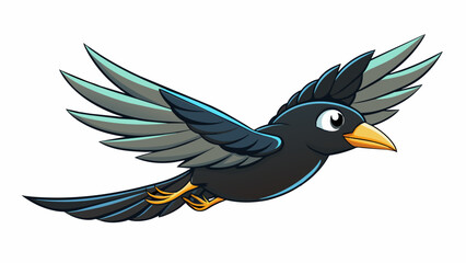 Poster - A sleek black bird with a sharp curved beak soaring through the sky its wingspan spanning wide as it glides effortlessly with the wind.. Cartoon Vector