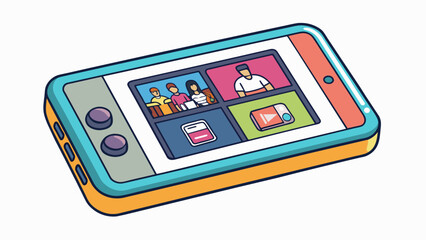 Poster - A sleek and lightweight rectangular device with a touchsensitive screen which stores and plays music videos and photos.. Cartoon Vector