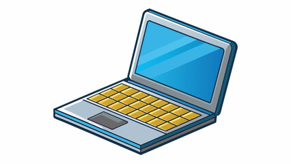 Aufkleber - A sleek compact laptop with a long battery life and lightningfast processing speed great for students or professionals.. Cartoon Vector