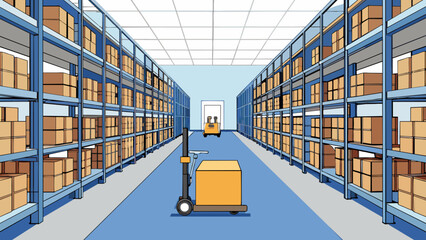 Poster - A smaller dimly lit room off to the side filled with rows of filing cabinets and shelves. Inside the cabinets are stacks of paperwork and binders. Cartoon Vector
