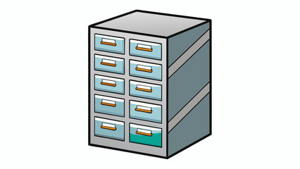 Poster - A small metal filing cabinet with multiple drawers each labeled with different categories. Its sleek silver design makes it a perfect addition to a. Cartoon Vector