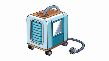 Poster - A small portable device that resembles a mini fridge but with a long hose protruding from one side. This hose connects to a window allowing hot air to. Cartoon Vector