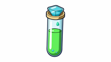Poster - A small test tube containing a clear liquid and a tiny white crystal. As the tube is shaken the crystal dissolves and the liquid changes color from. Cartoon Vector