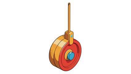 Poster - A small round pulley made of durable plastic attached to a wooden dowel and used to suspend a childs playset in a backyard.. Cartoon Vector