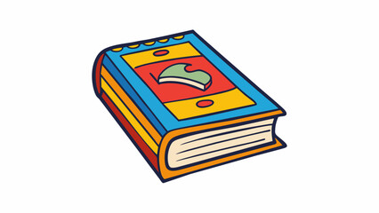 Poster - A squareshaped book with a colorful cover and bold typography recognized as a symbol of knowledge and education.. Cartoon Vector