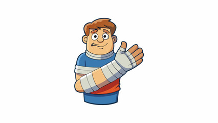 Sticker - A sprained wrist noticeable by the way it hangs at an awkward angle and the persons inability to move it without pain. The area is also swollen and. Cartoon Vector