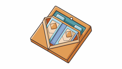 Aufkleber - A square flat cardboard sleeve with a clear plastic window containing a set of five envelopes and corresponding cards. Each card has a different. Cartoon Vector
