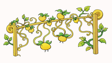 Poster - A sprawling vine winding its way up a trellis in a garden. Its slender tendrils reach out to grab hold of the support while soft heartshaped leaves. Cartoon Vector