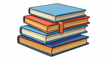 Poster - A stack of books on a shelf with the larger books in the back and the smaller books in the front. The front books are more noticeable and detailed. Cartoon Vector