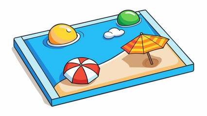 Poster - A snapshot of a sunkissed beach with sparkling turquoise water and powdery white sand dotted with colorful umbrellas.. Cartoon Vector