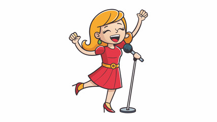 Fototapete - As the singer reached the of the song she belted out high notes with impressive control and grace. Her voice was like a delicate instrument hitting. Cartoon Vector