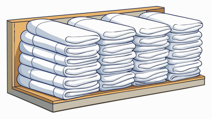 Canvas Print - A stack of plain white towels neatly folded and stacked on shelves awaiting to be used in a hospital or laboratory setting. These towels have been. Cartoon Vector