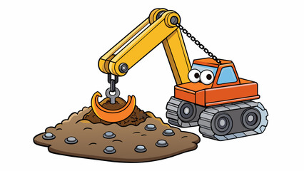 Poster - As the crane moved its tires left deep tracks in the soft mud below. The operator perched high above the ground smoothly operated the cranes arm which. Cartoon Vector