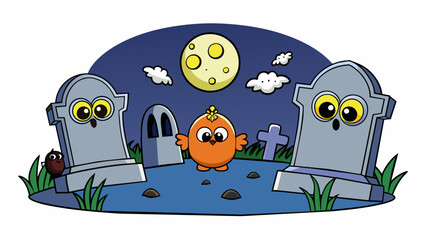 Aufkleber - As the clock struck twelve the graveyard came alive with the gentle rustling of leaves and the eerie howl of the wind. Only the glowing eyes of the. Cartoon Vector