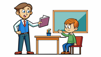 Aufkleber - A student staying after class to ask their teacher for extra help on a difficult concept. They take the initiative to seek out additional resources. Cartoon Vector