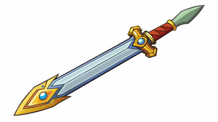 Poster - A sword once wielded by a legendary warrior with a sharp blade and intricate engravings known for its strength and prowess in battle.. Cartoon Vector