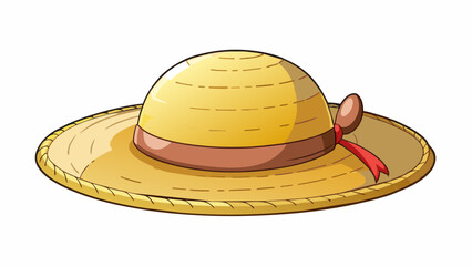 Poster - A straw sun hat with a floppy brim perfect for a day at the beach. The crown is round and shallow with a small ribbon tied around it. The straw. Cartoon Vector