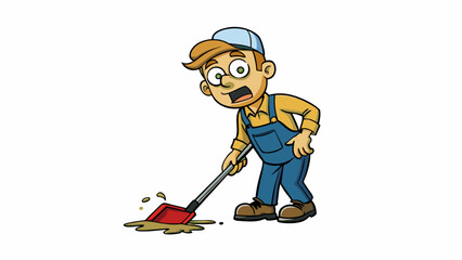 Aufkleber - A supermarket employee noticing a spill on the floor and immediately grabbing a mop to clean it up. They show quick thinking and responsibility in. Cartoon Vector