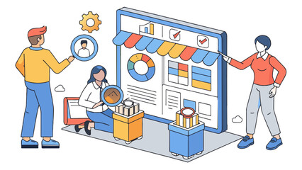 Sticker - A study on consumer behavior This study involves observing and gathering data on how consumers make purchasing decisions. Researchers may use surveys. Cartoon Vector