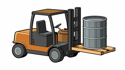 Fototapete - A thick black cylinder with a small round base and a wide triangular top connected to a forklift. The cylinder expands and contracts as the forklift. Cartoon Vector